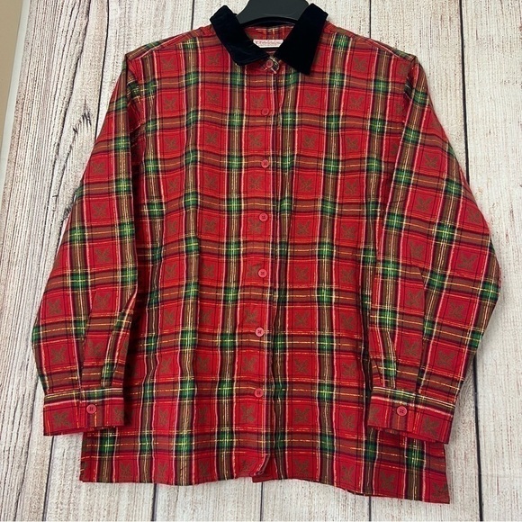 Vintage Basic Editions Womens Christmas Holiday Woven Shirt size Large - Picture 2 of 12